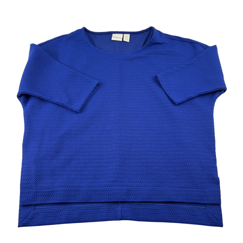 Chicos Women's Blue Textured Top‎ Size 1 Small Polyester/Spandex